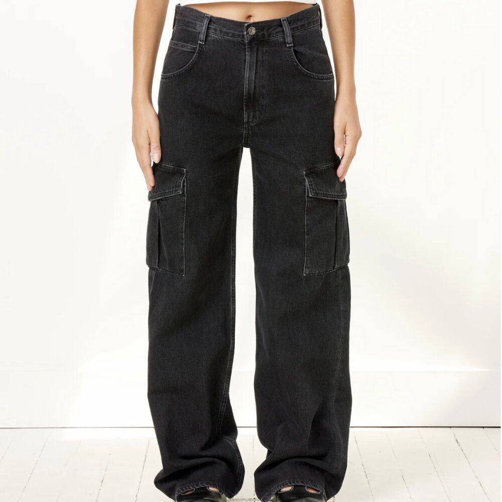 AGOLDE Minka Cargo Wide Leg Black Jeans Sz 28